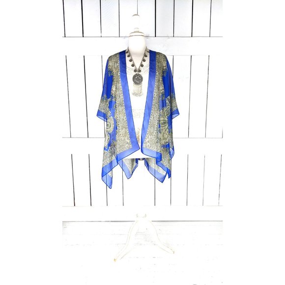 Blue and beige paisley sheer kimono cover up - Picture 5 of 5